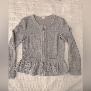 Women’s J. Crew XS Extra Small Gray Tweed Peplum Zip Jacket Work Attire